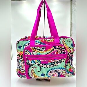 EUC VERA BRADLEY WILDFLOWER PAISLEY DELUXE ICONIC‎ WEEKENDER TRAVEL BAG/TOTE.